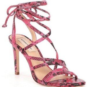 FLAWED - Antonio Melani Snakeskin Texture Leather Lace Up High Heel Sandals